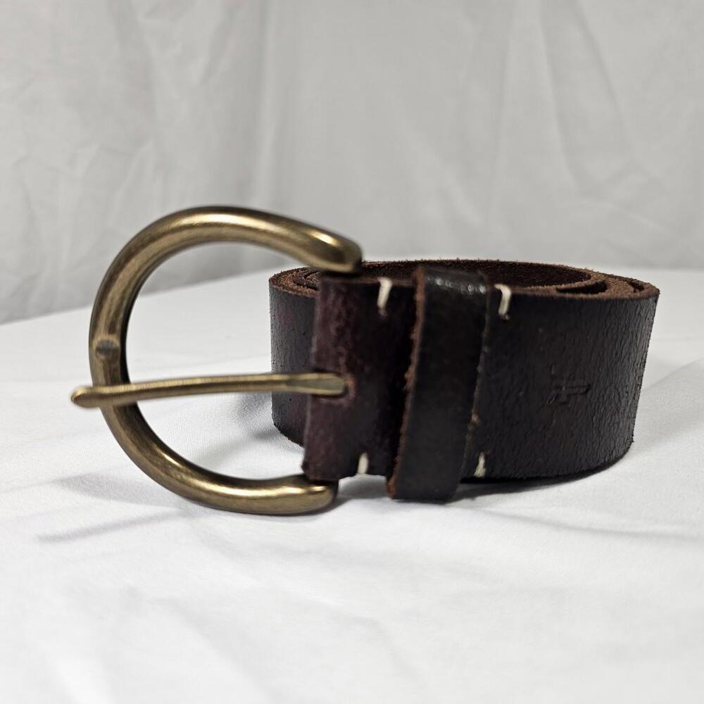 FRYE Women's Distressed Leather Belt & Antiqued Buckle Brown Size L - Picture 1 of 7